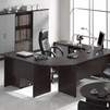 Office tables and office cabinets in dark brownish color