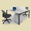 office workstation with white tables and divider partition